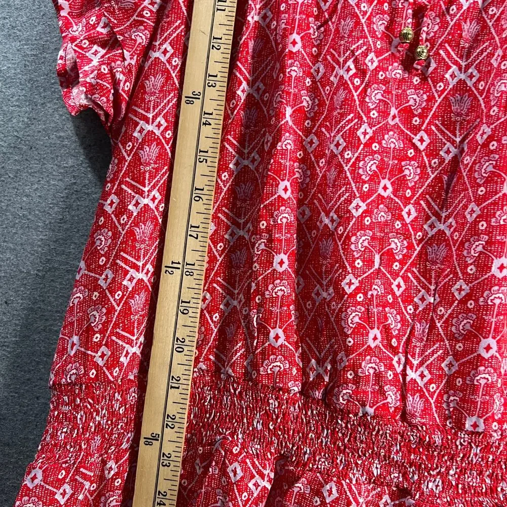 Destination 365 Printed Short-Sleeve Midi Dress with Smo Red Abstract XL